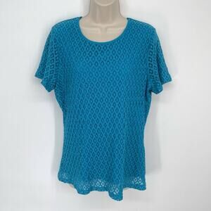 Calvin Klein Women's Round Neck Fully Lined Lacey Textured Top Size L Blue